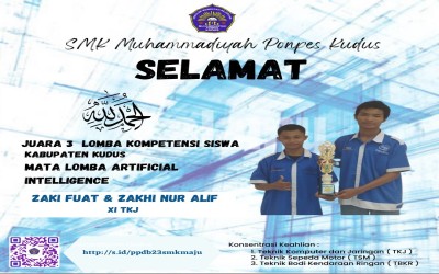 SMK Muhammadiyah Ponpes Kudus Meraih JUARA 3 pada mata lomba ARTIFICIAL INTELLIGENCE